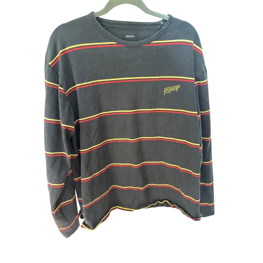 10 Deep Striped Long Sleeve Tee - Black/Red/Yellow - XL - vintage 2015
